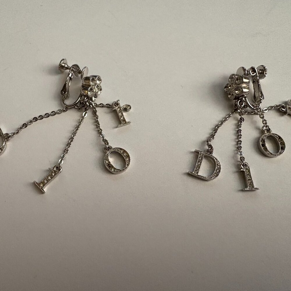 2000s vintage signed Christian Dior silver & crystal letter dangle earrings - Picture 2 of 9
